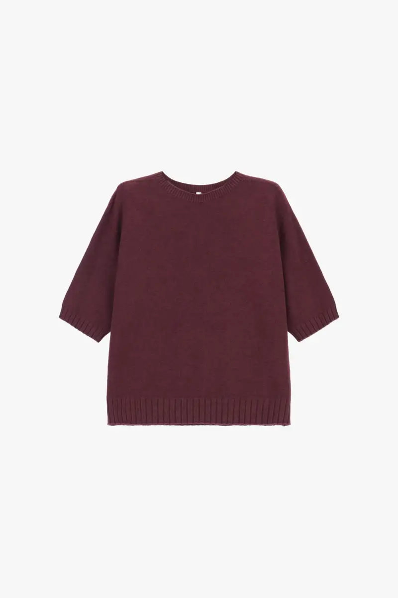 Maglione con maniche al gomito e intreccio posteriore Prugna