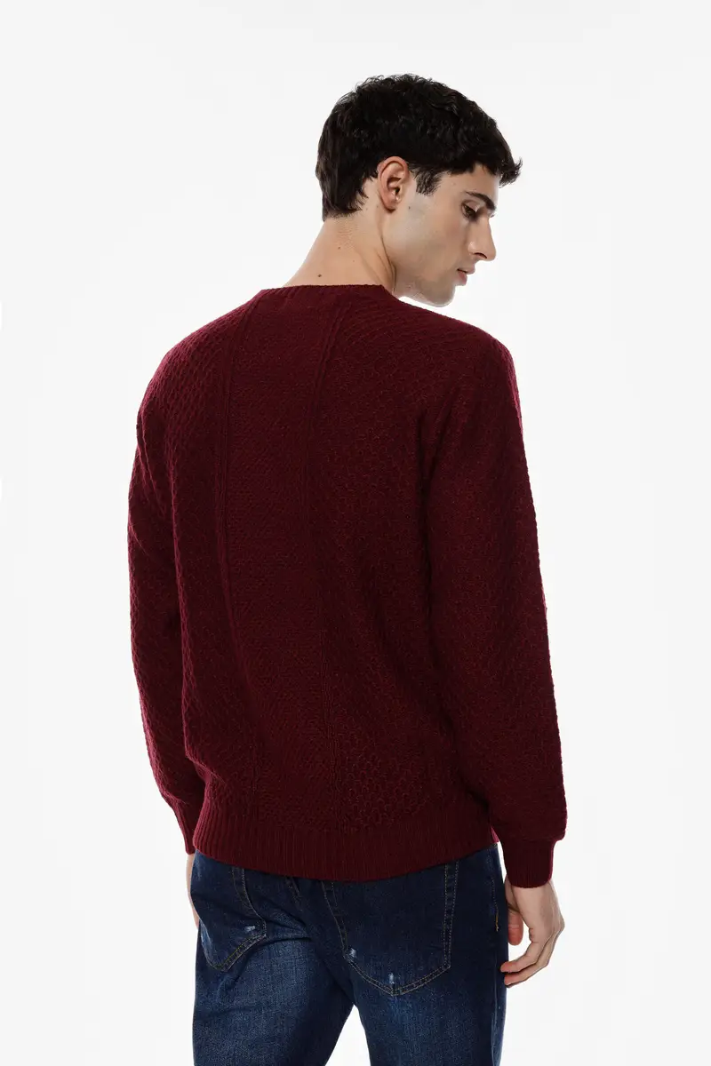 Maglione con maniche lunghe lavorate Bordeaux miniatura 2