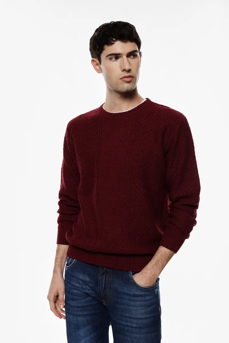 Maglione con maniche lunghe lavorate Bordeaux miniatura 3