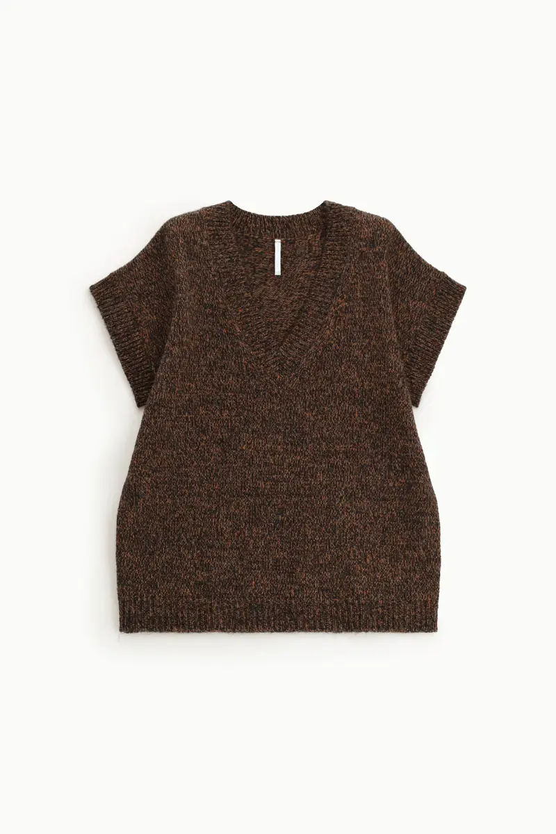 Maglione con scollo a v e maniche corte Arancio