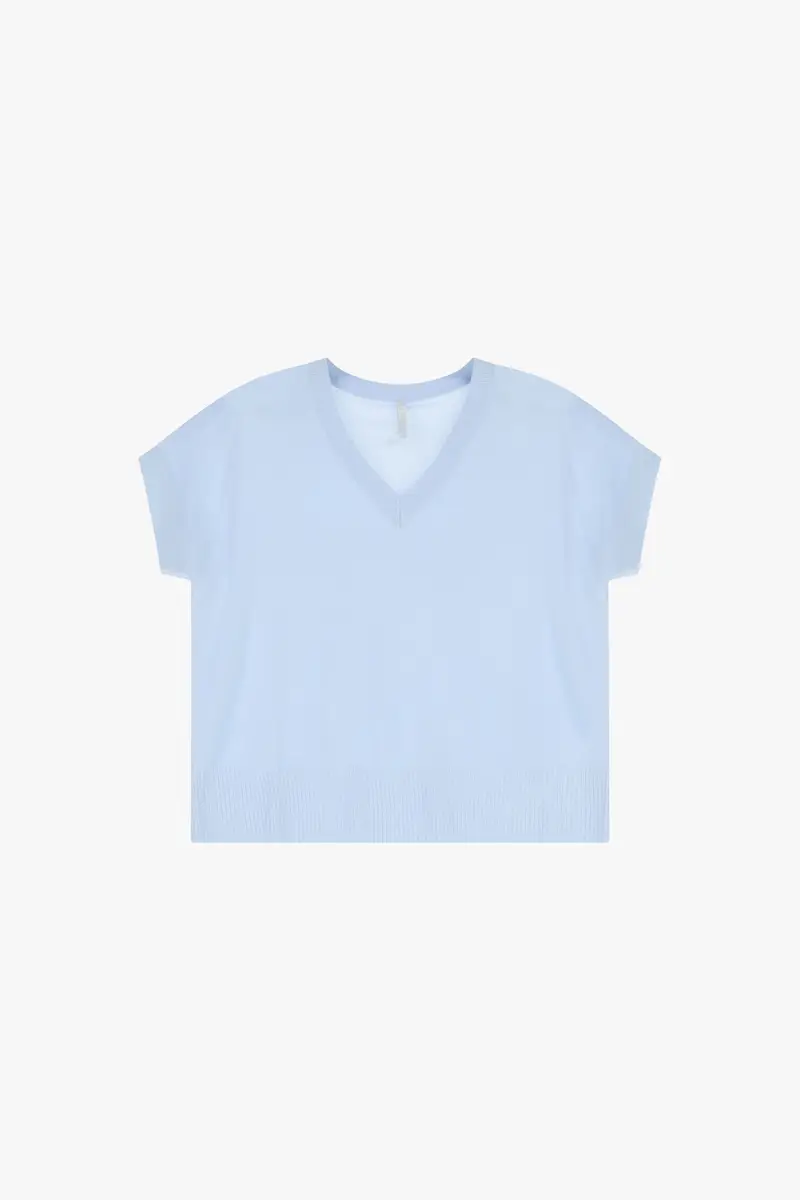 Maglione corto scollo a v maniche corte Azzurro