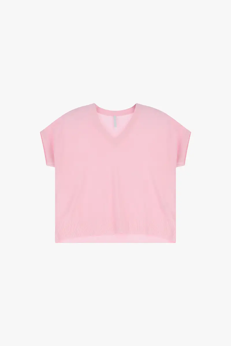 Maglione corto scollo a v maniche corte Rosa