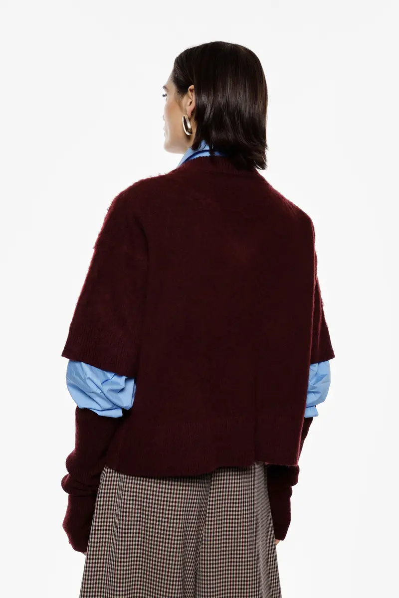 Maglione corto v-neck con maniche rimovibili Borgogna miniatura 3