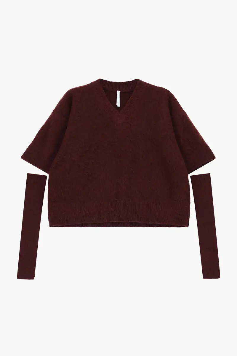 Maglione corto v-neck con maniche rimovibili Borgogna
