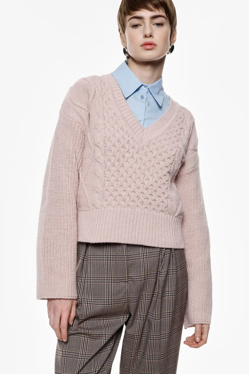 Maglione cropped intrecciato con maniche lunghe Rosa miniatura 2