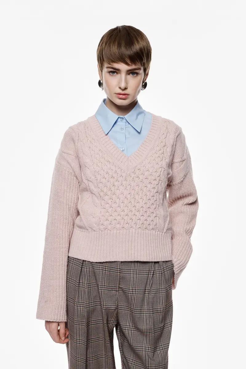 Maglione cropped intrecciato con maniche lunghe Rosa miniatura 3