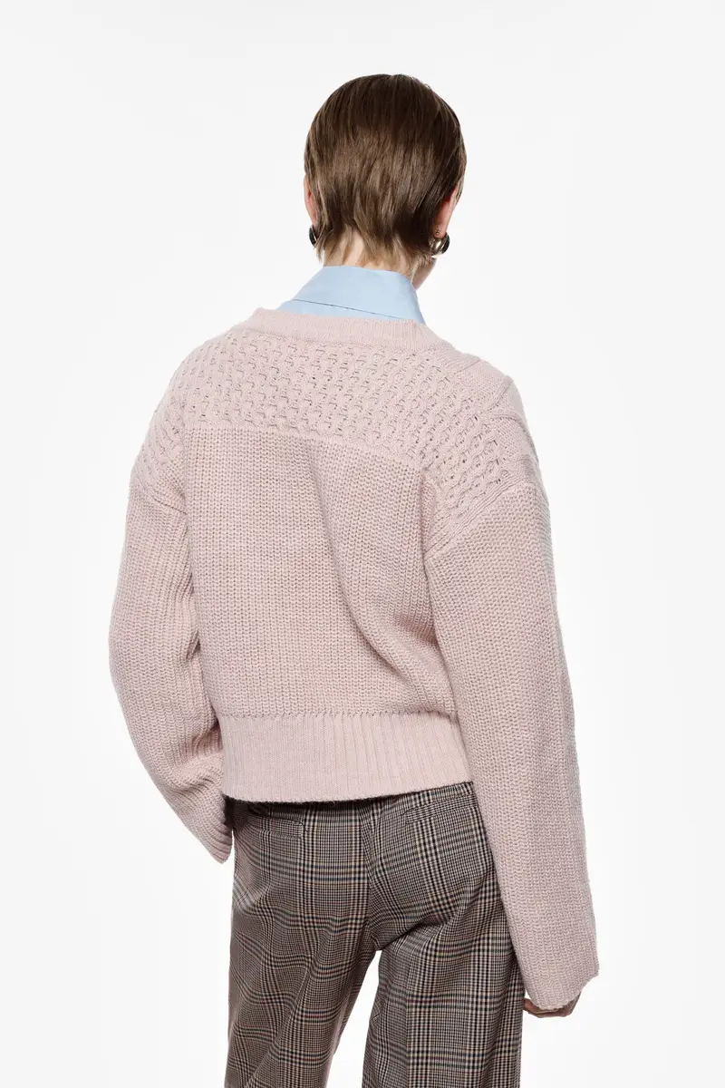 Maglione cropped intrecciato con maniche lunghe Rosa miniatura 4