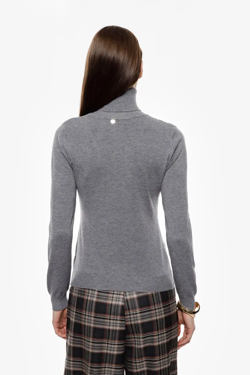 Maglione dolcevita aderente manica lunga Grigio miniatura 3