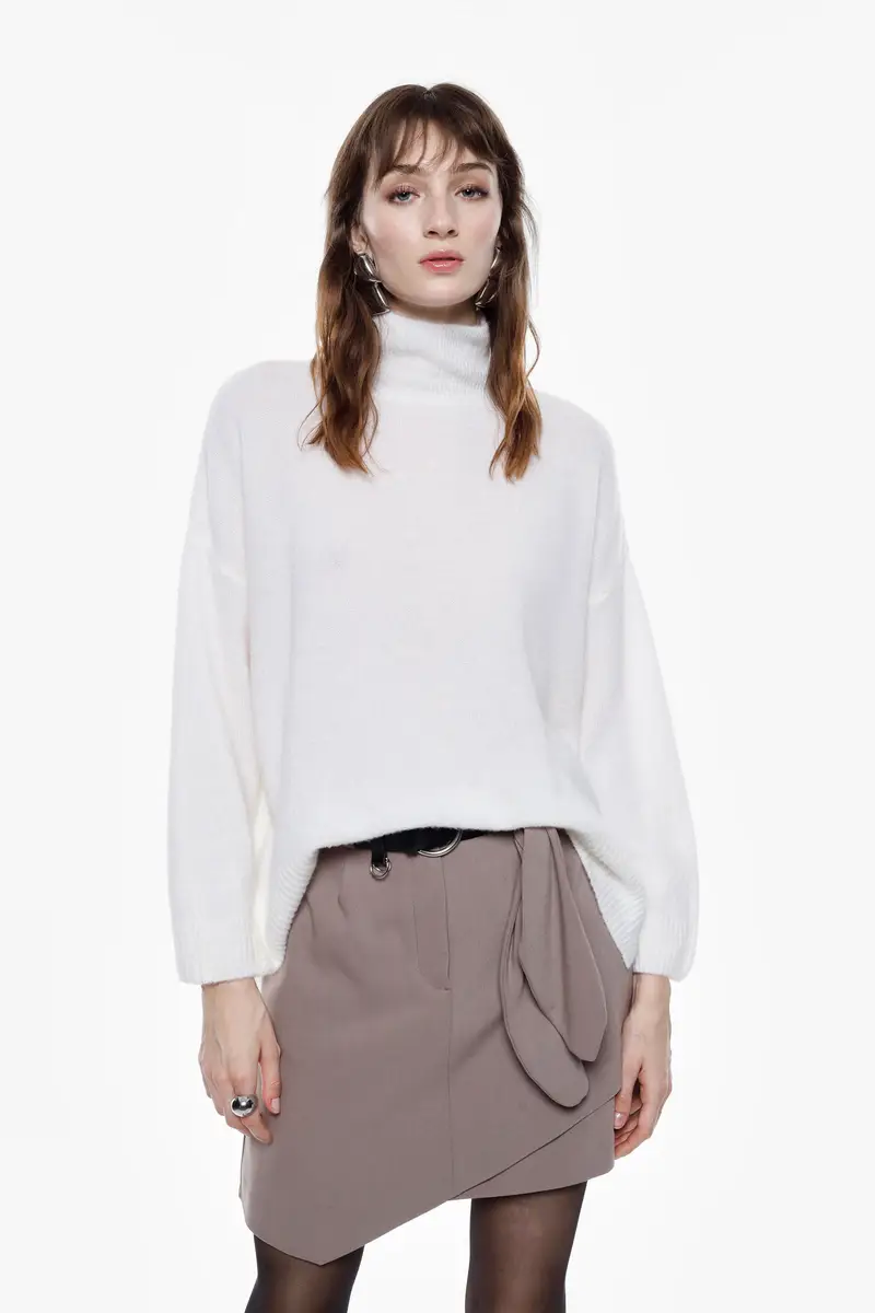 Maglione dolcevita ampio con bordi a coste Bianco miniatura 2