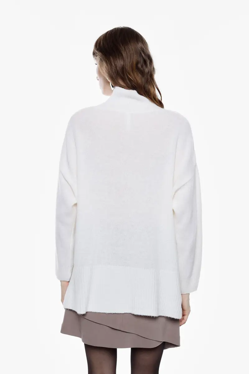 Maglione dolcevita ampio con bordi a coste Bianco miniatura 3