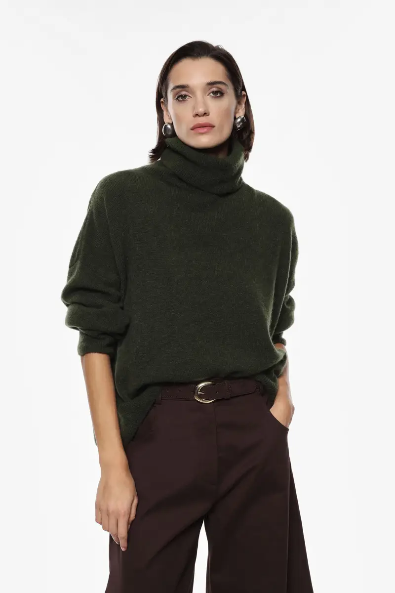Maglione dolcevita ampio con maniche lunghe Militare miniatura 2