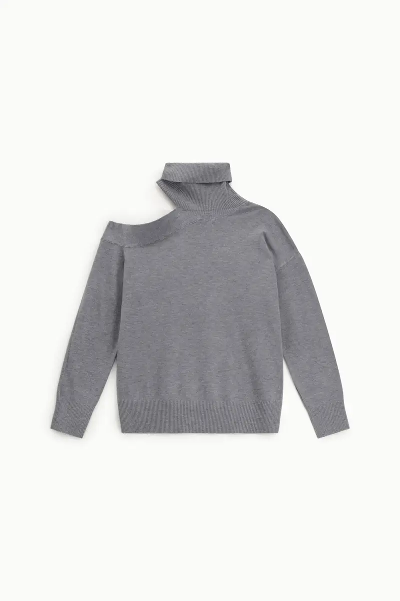 Maglione dolcevita asimmetrico con spalla scoperta Grigio