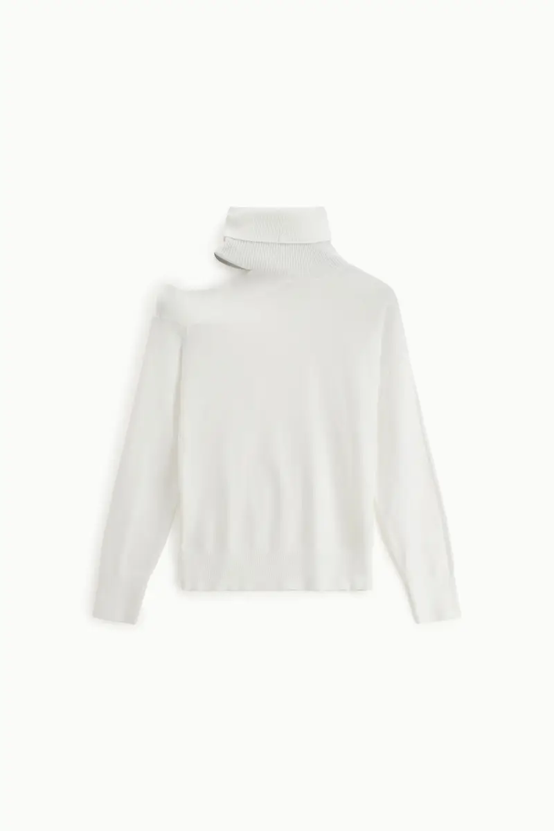 Maglione dolcevita asimmetrico con spalla scoperta Panna