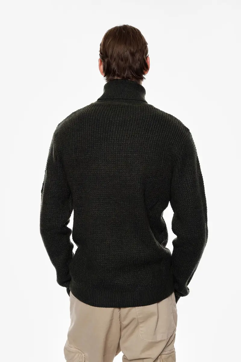 Maglione dolcevita lavorazione waffle manica lunga Militare miniatura 3