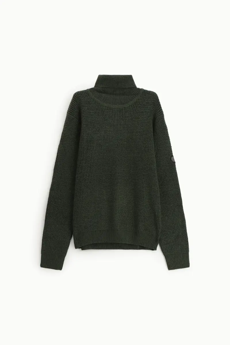 Maglione dolcevita lavorazione waffle manica lunga Militare