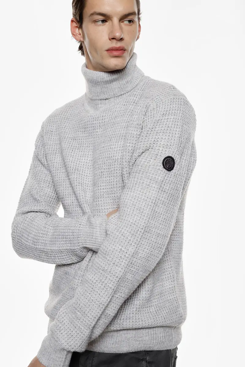 Maglione dolcevita lavorazione waffle manica lunga Panna miniatura 2