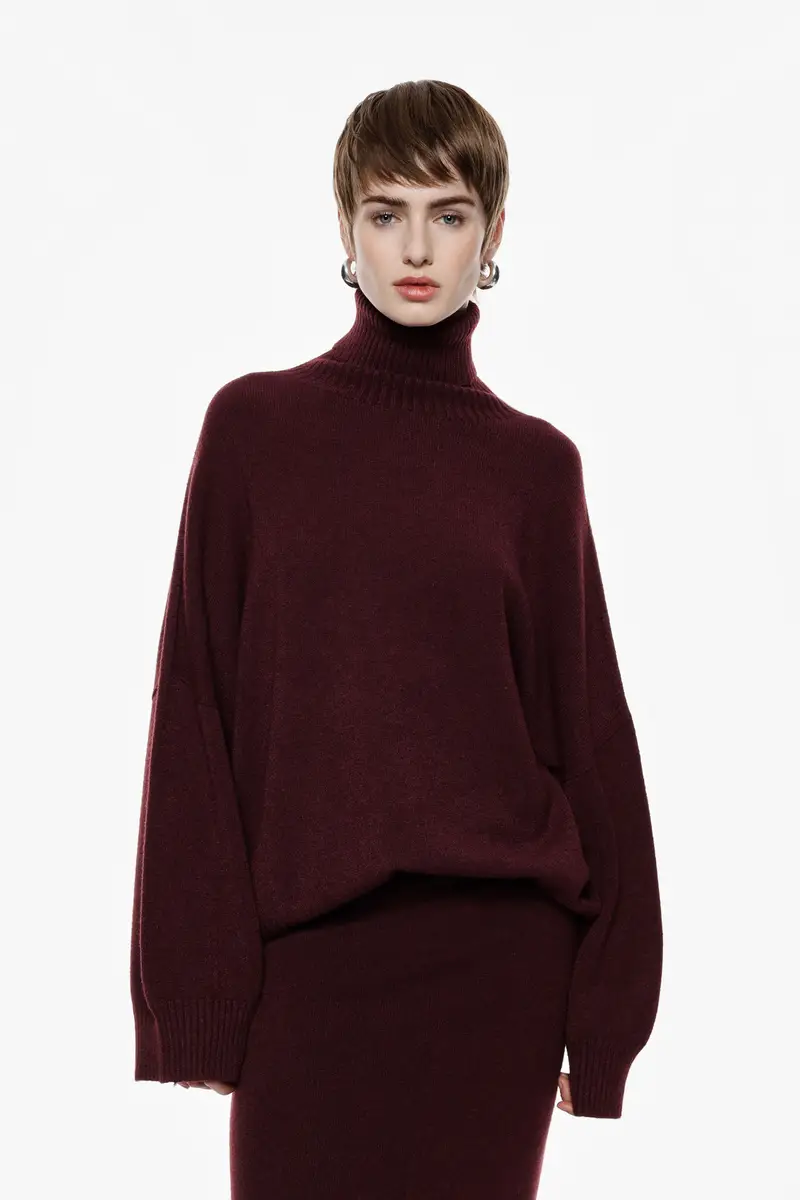 Maglione dolcevita oversize con maniche ampie Prugna miniatura 3