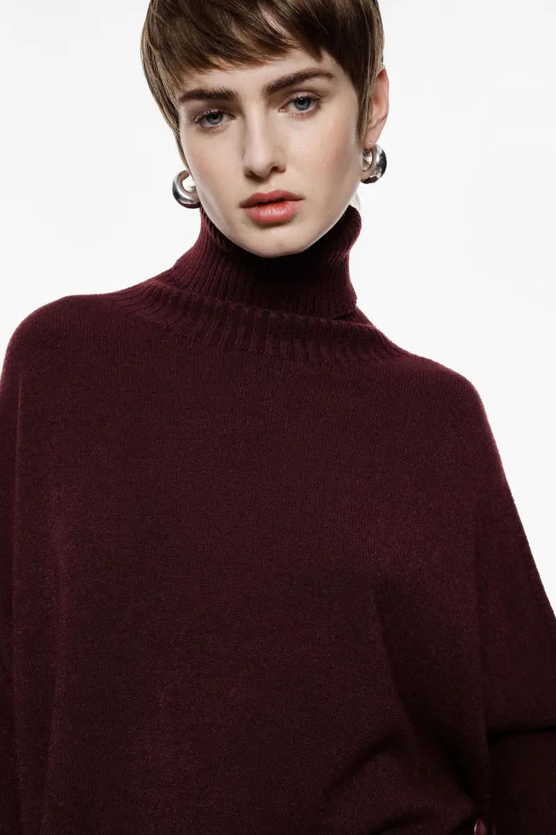 Maglione dolcevita oversize con maniche ampie Prugna miniatura 4