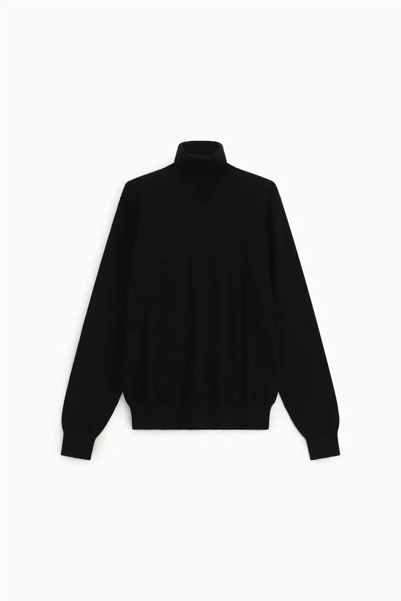 Maglione dolcevita regular fit con polsini a costine Nero