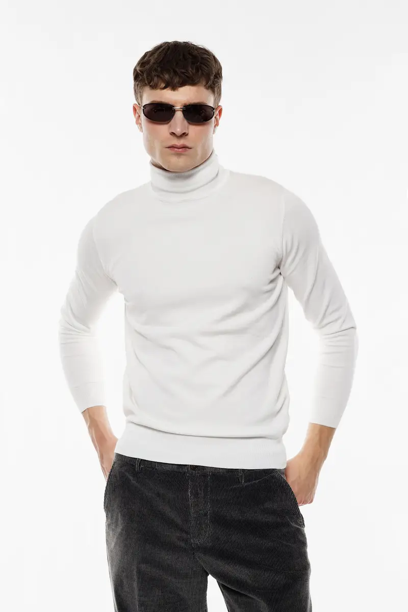 Maglione dolcevita tinta unita manica lunga Bianco miniatura 2