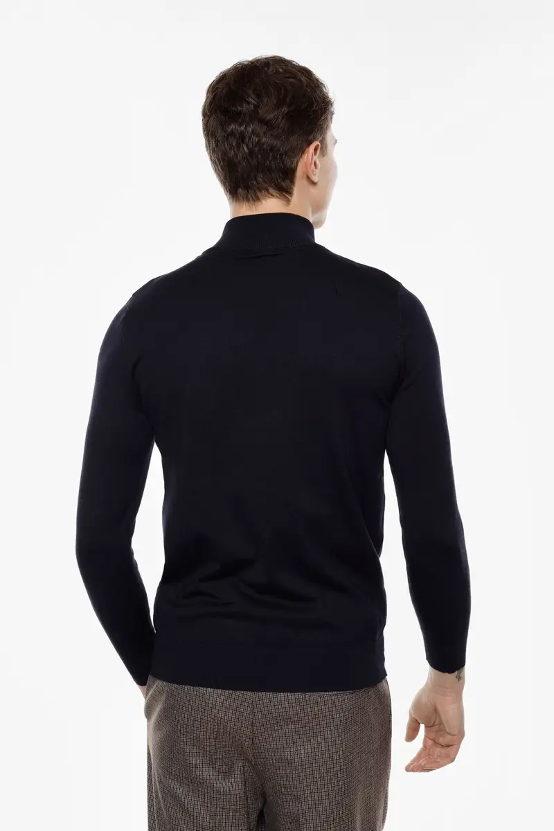 Maglione dolcevita tinta unita manica lunga Blu miniatura 3