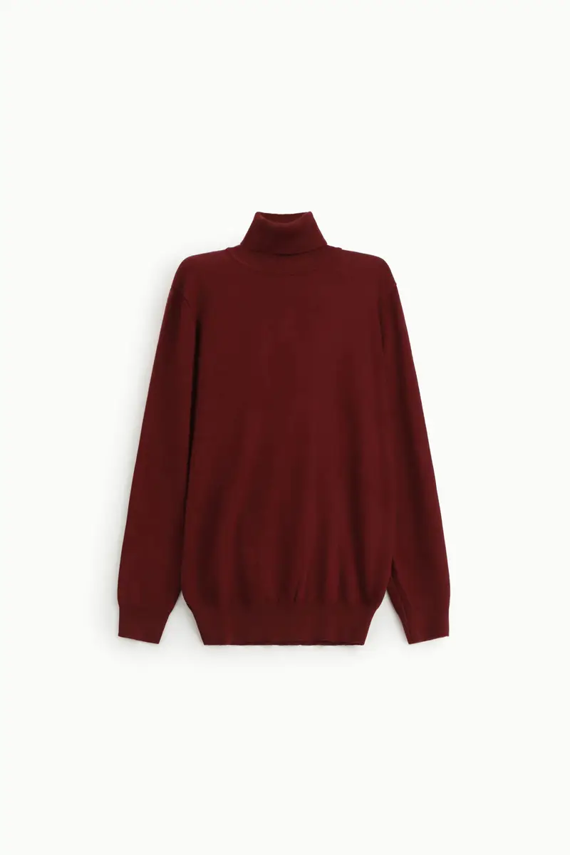 Maglione dolcevita tinta unita manica lunga Bordeaux