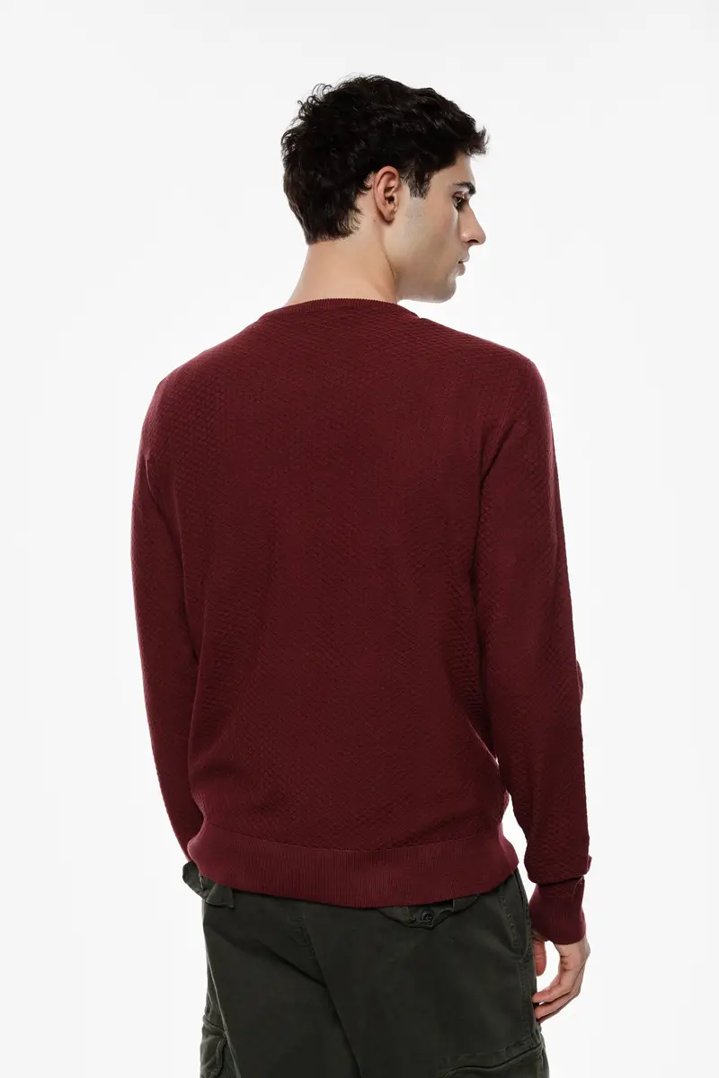 Maglione girocollo a coste sottili vestibilità regolare Bordeaux miniatura 3