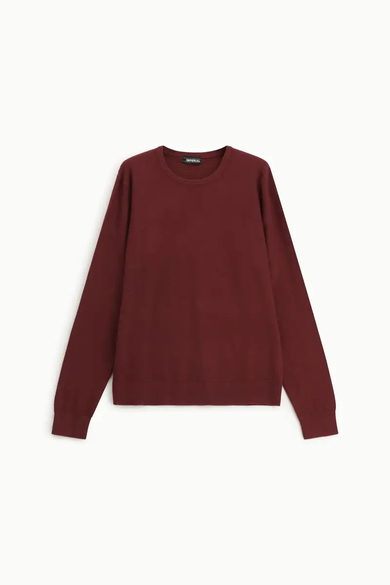 Maglione girocollo a coste sottili vestibilità regolare Bordeaux
