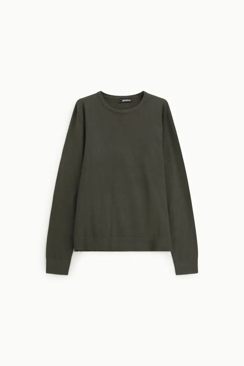 Maglione girocollo a coste sottili vestibilità regolare Verde