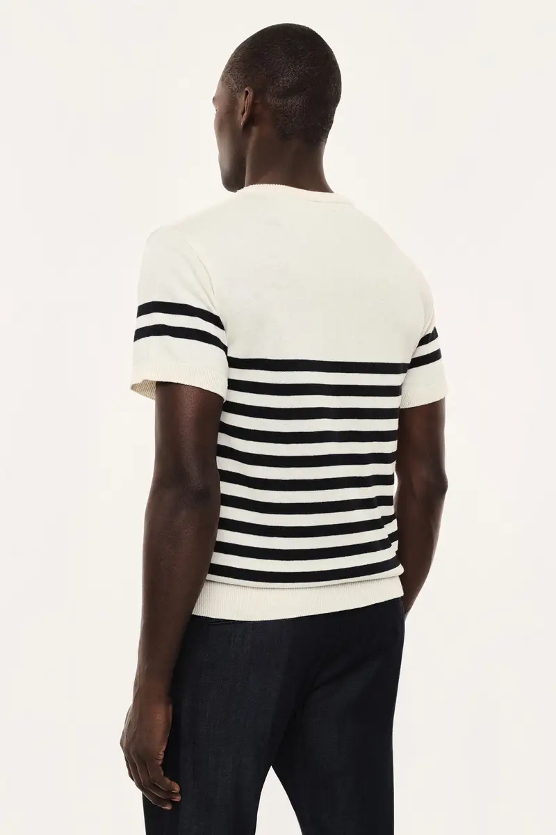 Maglione girocollo a righe con maniche corte Bianco miniatura 3