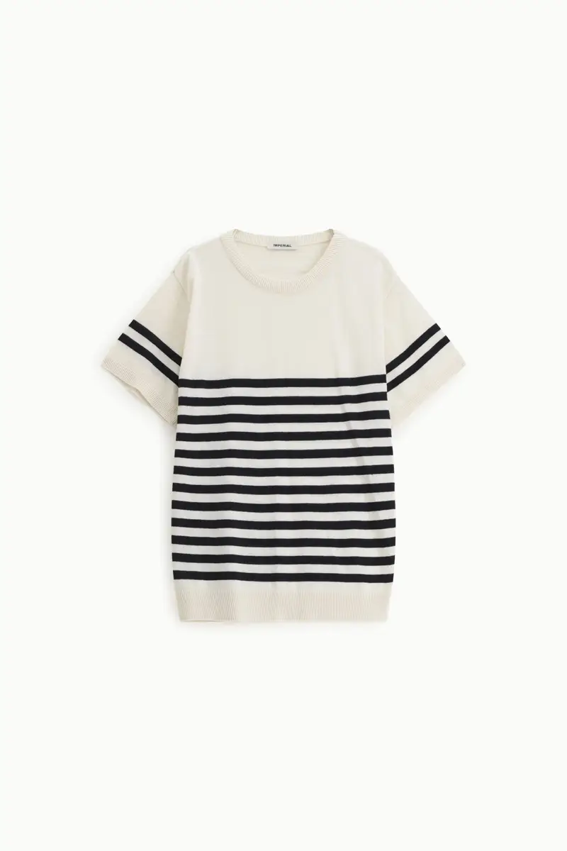 Maglione girocollo a righe con maniche corte Bianco