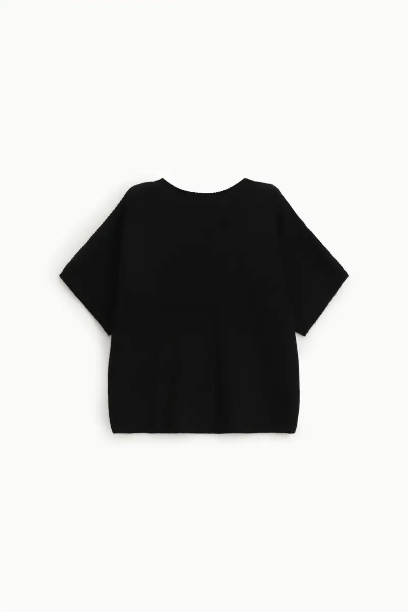 Maglione girocollo ampio a maniche corte Nero