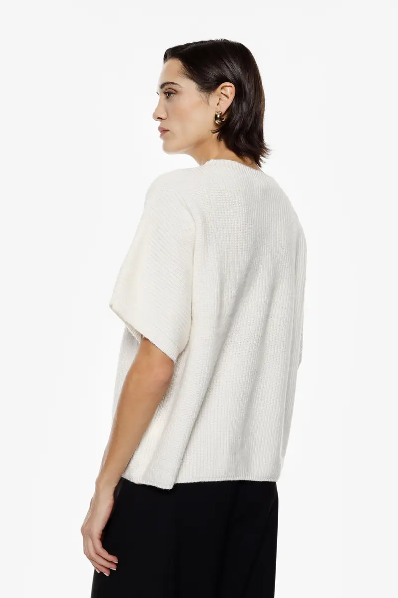 Maglione girocollo ampio a maniche corte Panna miniatura 3