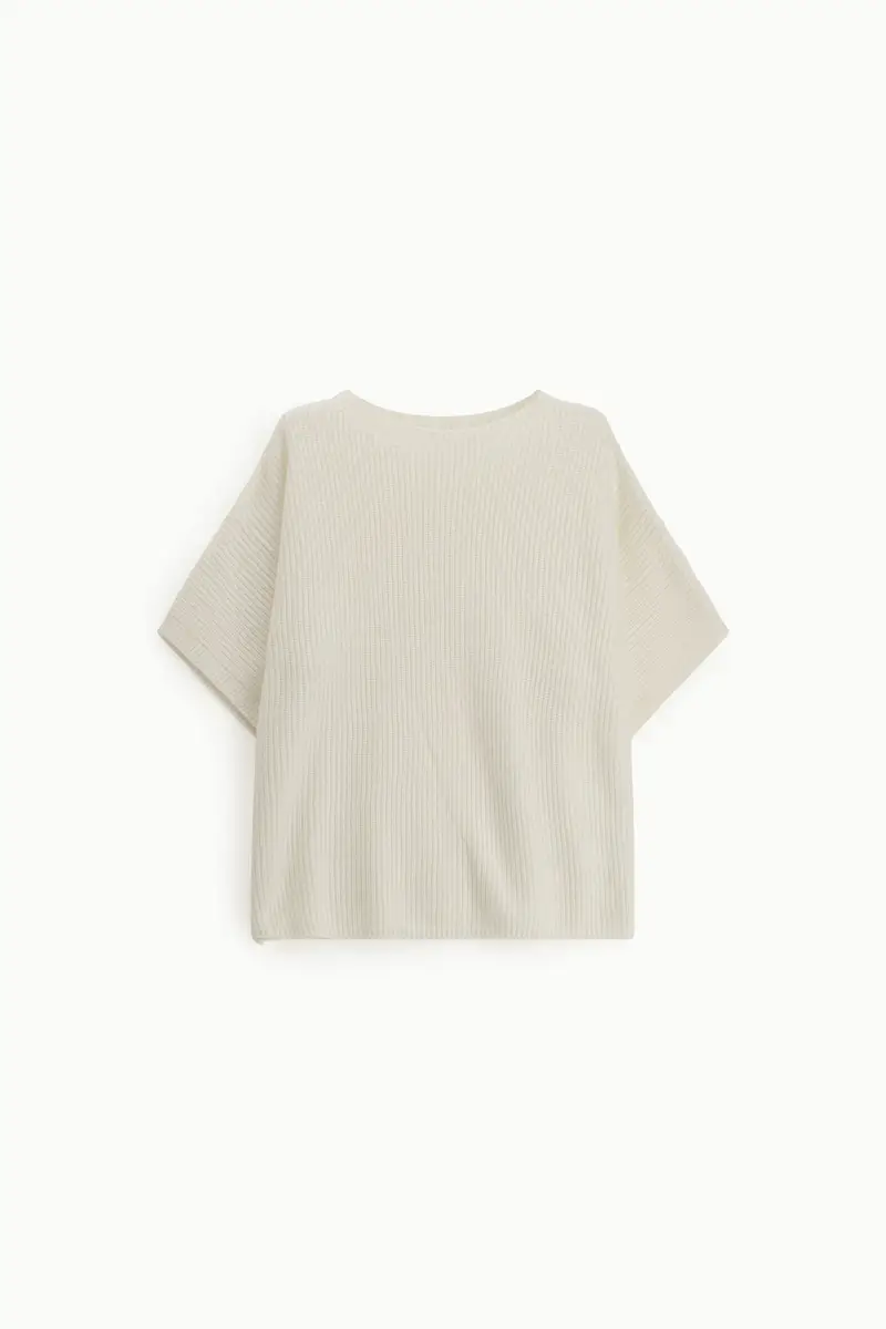 Maglione girocollo ampio a maniche corte Panna