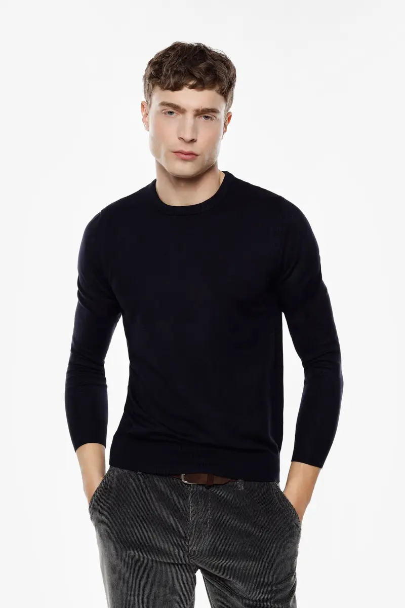 Maglione girocollo classico a maniche lunghe Blu miniatura 2