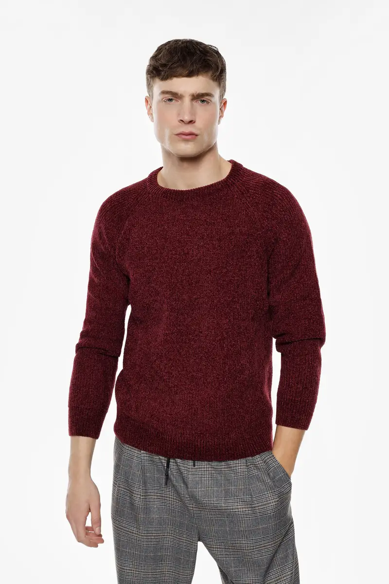 Maglione girocollo classico a maniche lunghe Bordeaux miniatura 2