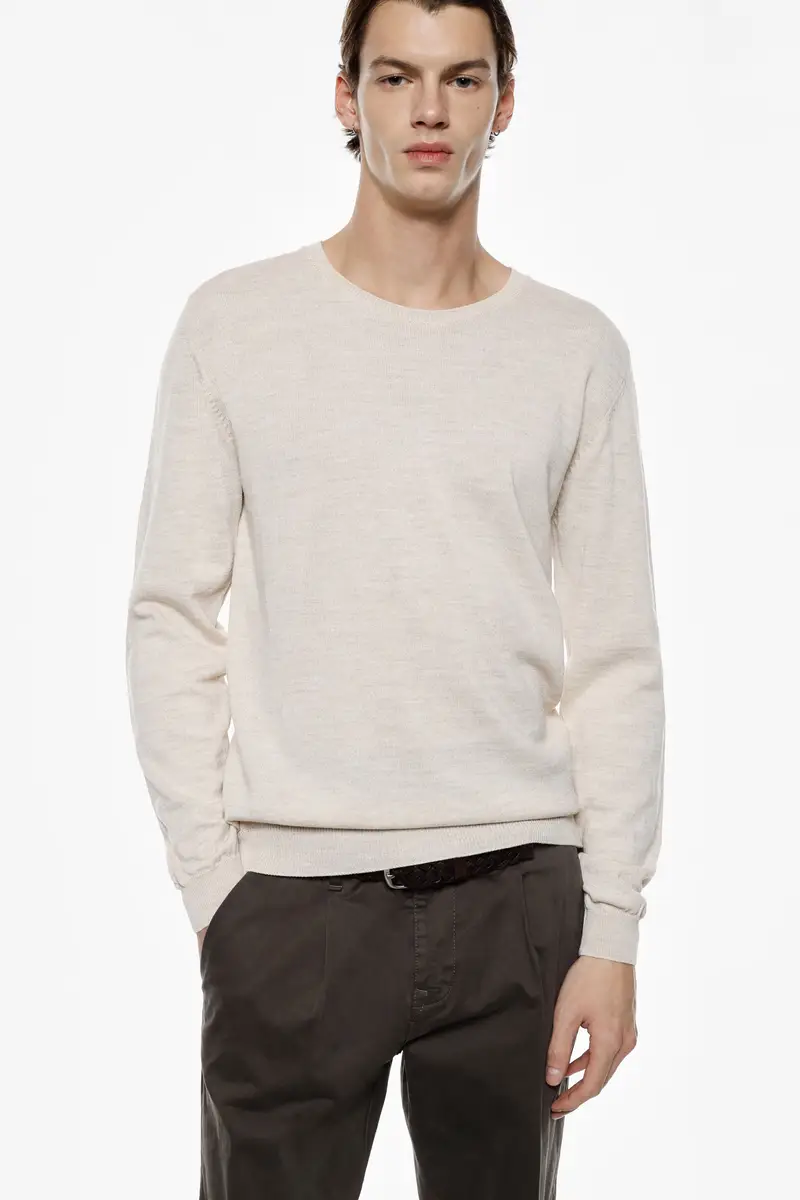 Maglione girocollo classico fit regular Beige miniatura 2