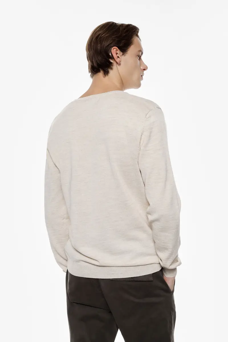 Maglione girocollo classico fit regular Beige miniatura 4