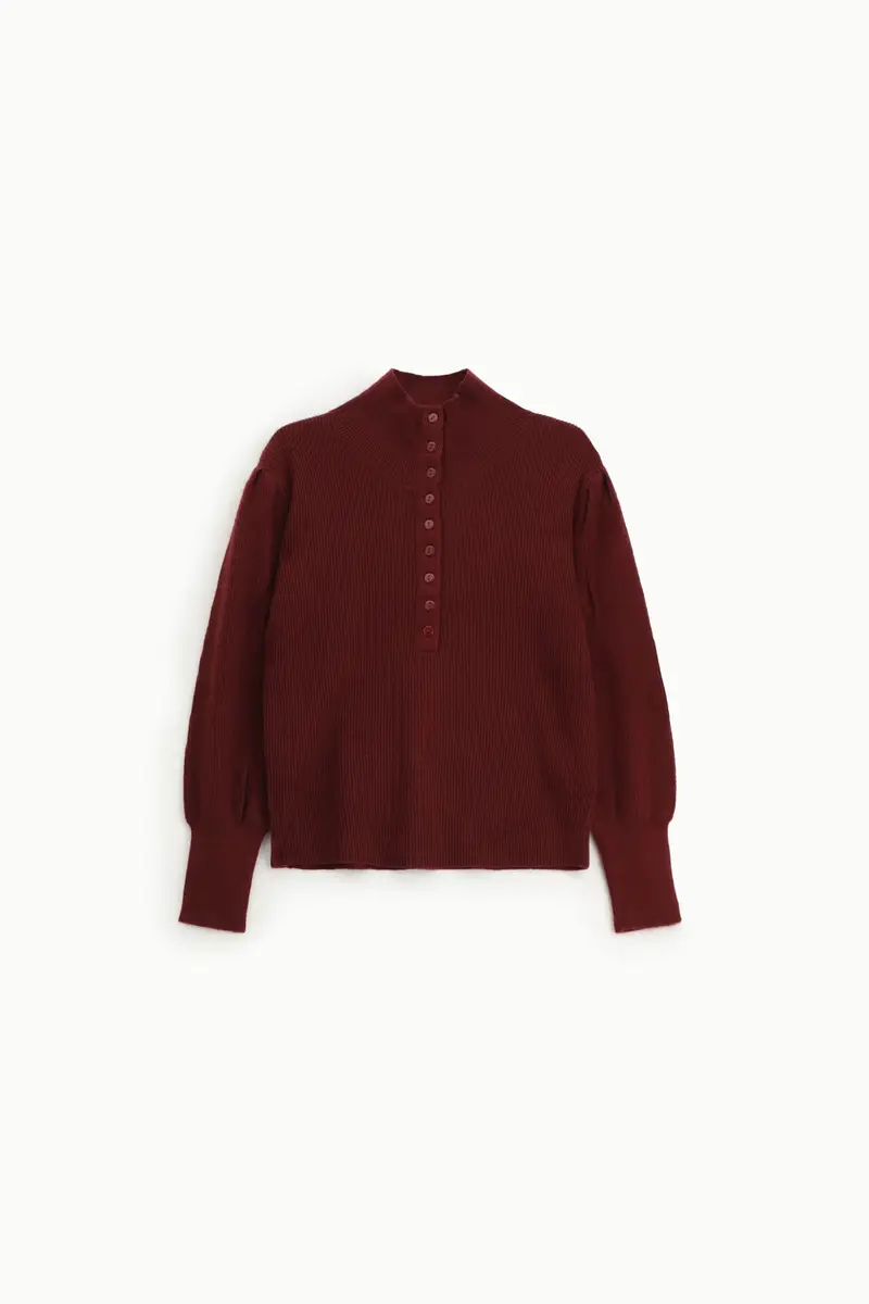 Maglione girocollo con abbottonatura frontale Bordeaux