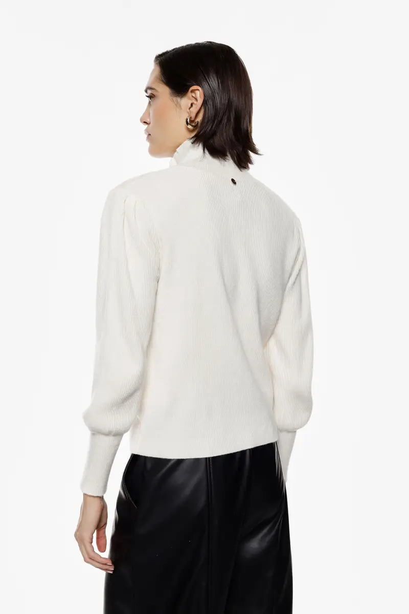 Maglione girocollo con abbottonatura frontale Panna miniatura 3