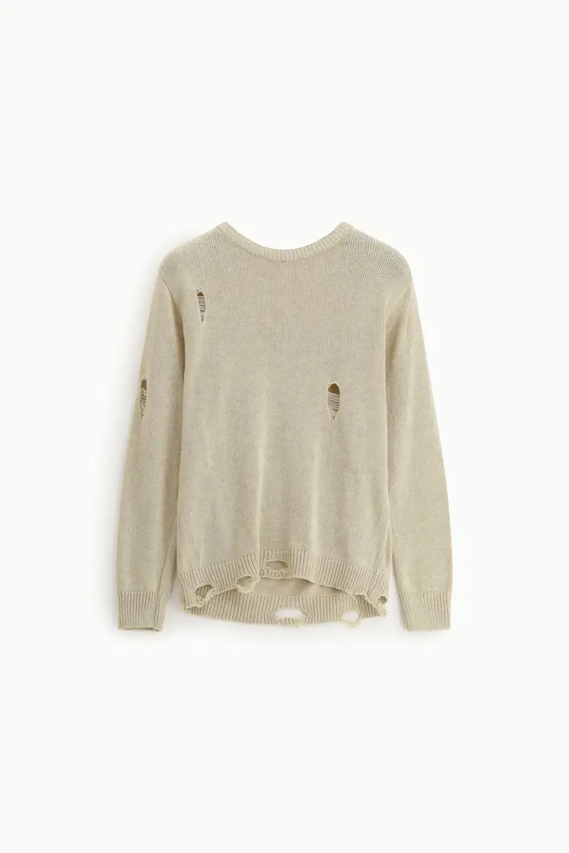 Maglione girocollo con dettagli effetto vissuto Beige