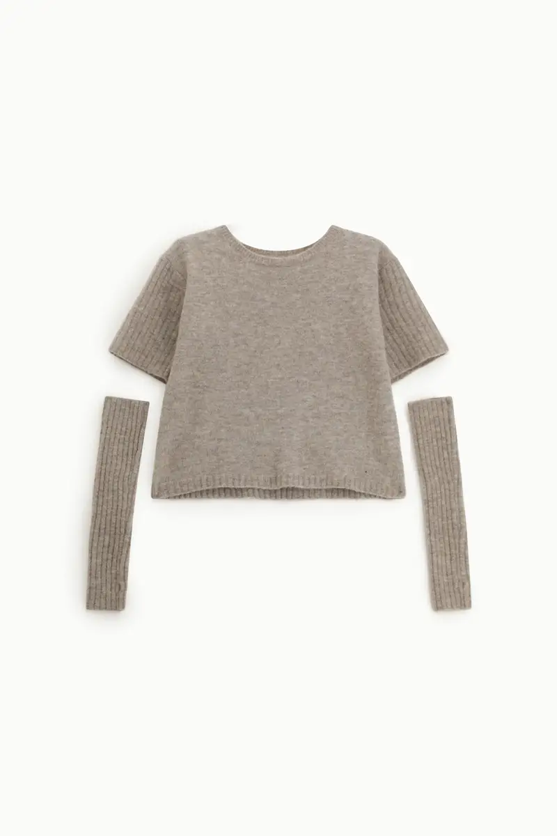 Maglione girocollo con maniche corte rimovibili Beige