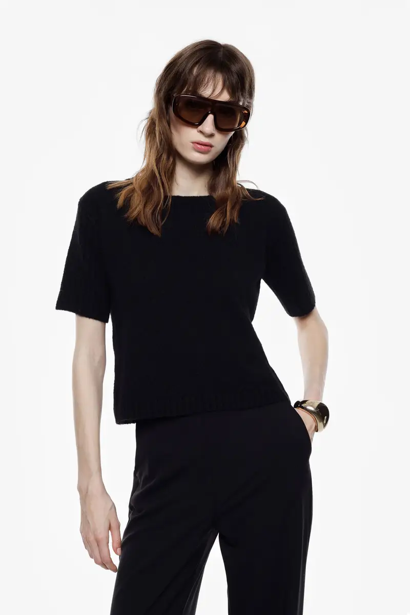 Maglione girocollo con maniche corte rimovibili Nero miniatura 2