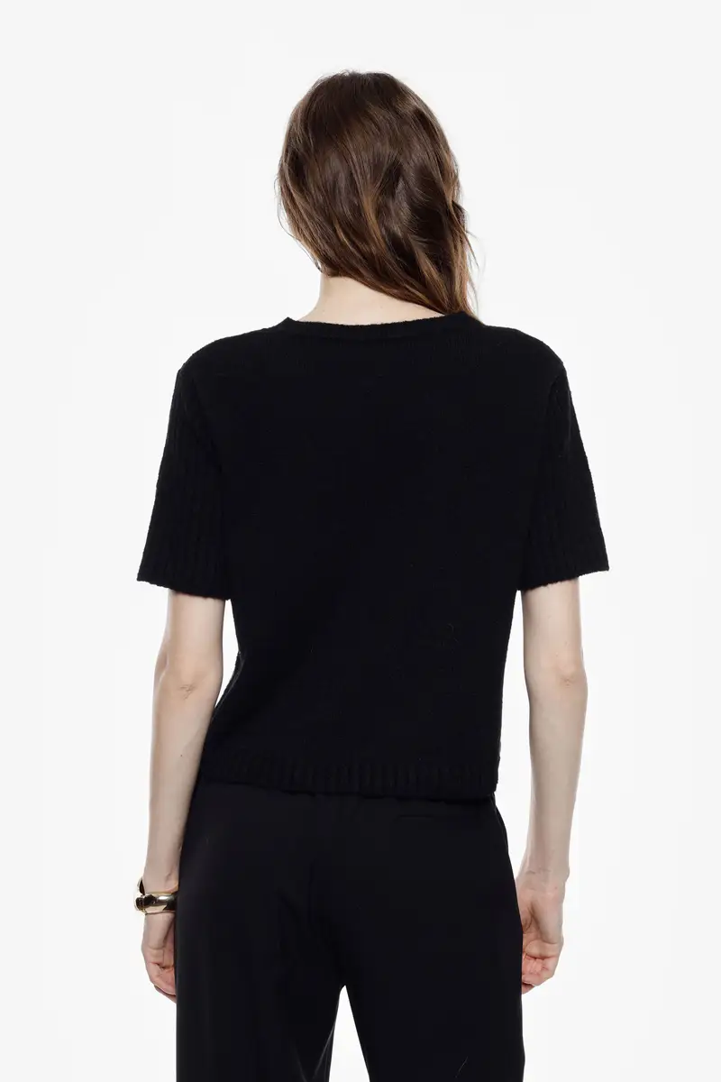 Maglione girocollo con maniche corte rimovibili Nero miniatura 3