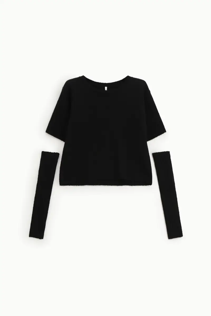 Maglione girocollo con maniche corte rimovibili Nero