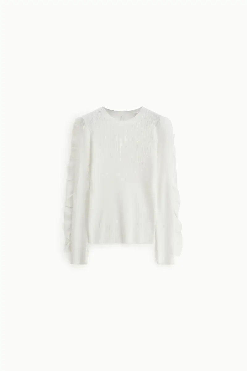 Maglione girocollo con maniche lavorate a rilievo Panna