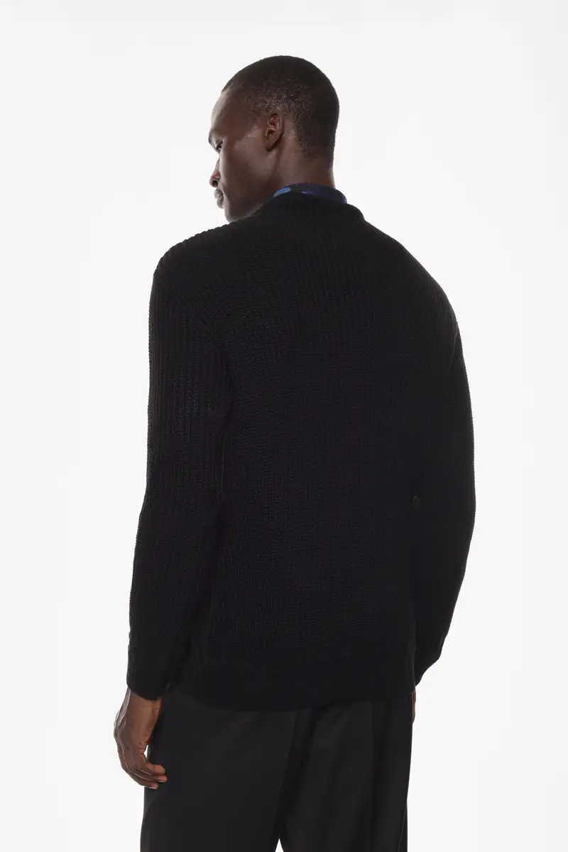 Maglione girocollo lavorazione grossa e polsini a costine Nero miniatura 3