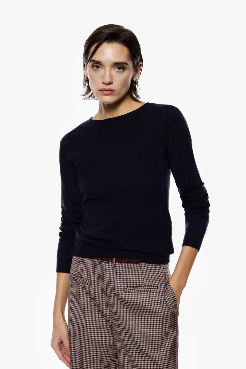 Maglione girocollo manica lunga vestibilità regolare Nero miniatura 2