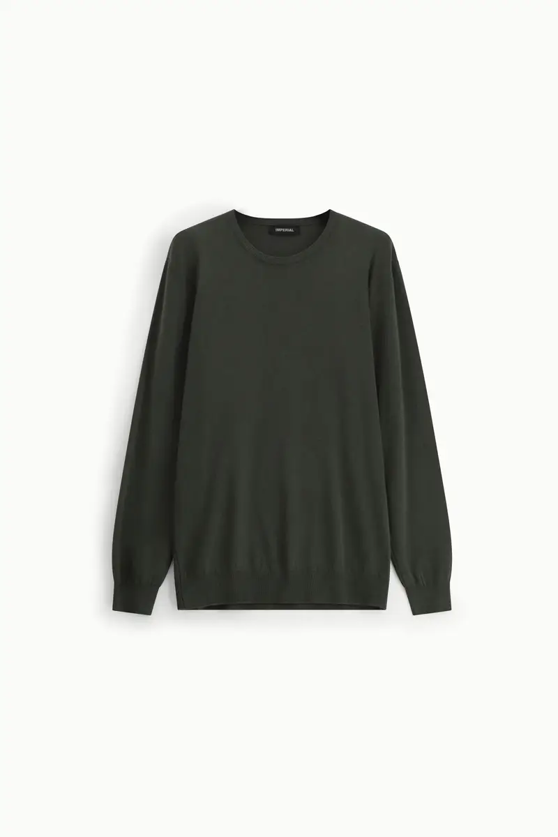 Maglione girocollo regular-fit tinta unita Army