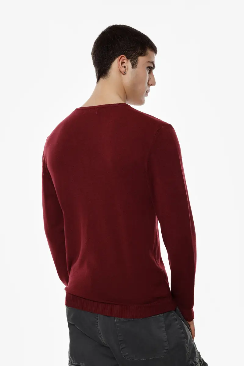 Maglione girocollo regular-fit tinta unita Bordeaux miniatura 3